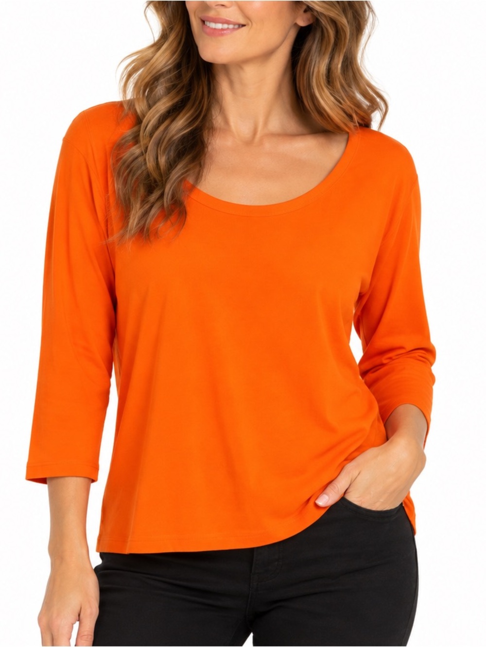Lands’ End Orange Scoop Neck 3/4 Sleeve Cotton Top Large 14 16